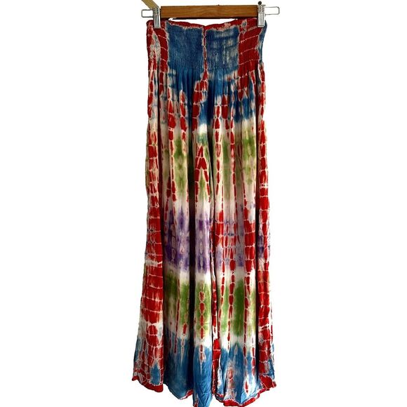 Wevez Tie Die Wide Leg Pants Free Size OS Colorful Rayon India Hippie Palazzo - Picture 2 of 6